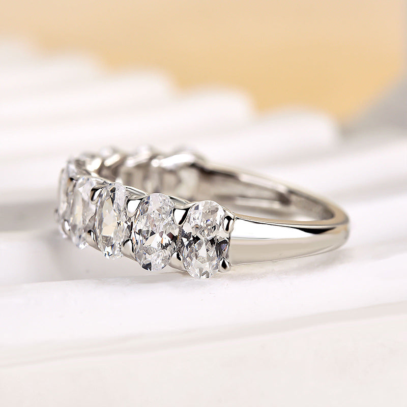 3.0Ct Oval Cut Sona Diamond Wedding Band, Dual Gold Plated Sterling Silver