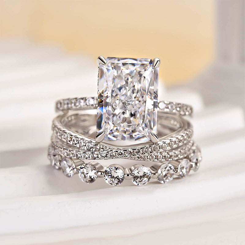 4.5ct Radiant Cut Simulated Diamond Ring Set – Sterling Silver & White Gold
