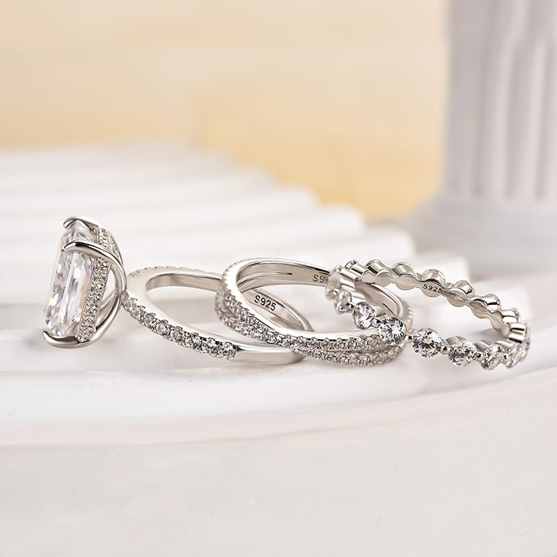 4.5ct Radiant Cut Simulated Diamond Ring Set – Sterling Silver & White Gold