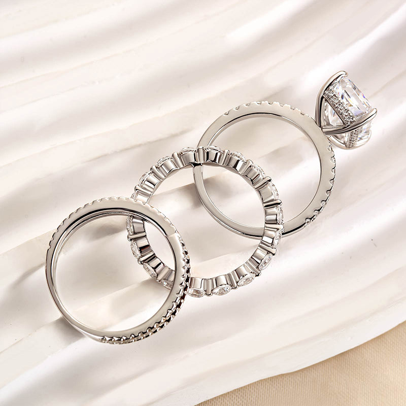 4.5ct Radiant Cut Simulated Diamond Ring Set – Sterling Silver & White Gold