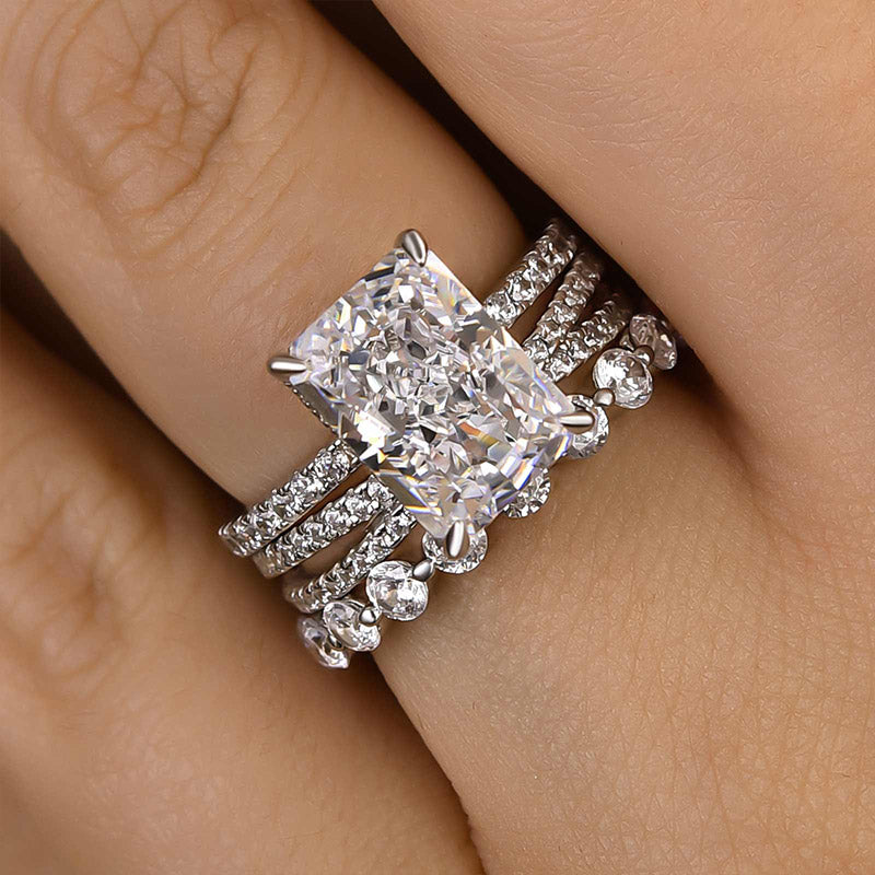 4.5ct Radiant Cut Simulated Diamond Ring Set – Sterling Silver & White Gold