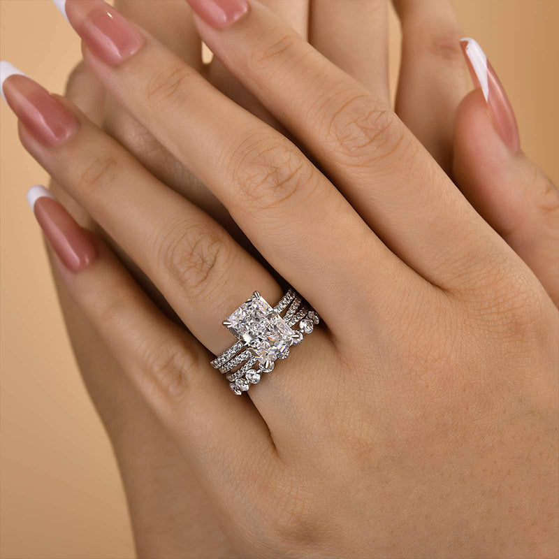 4.5ct Radiant Cut Simulated Diamond Ring Set – Sterling Silver & White Gold