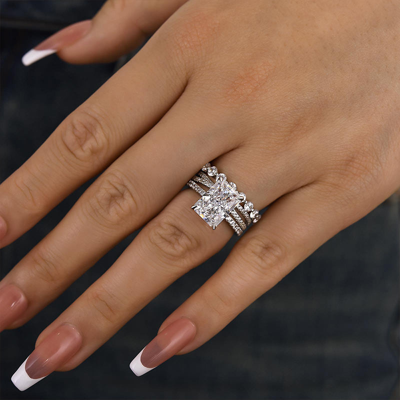4.5ct Radiant Cut Simulated Diamond Ring Set – Sterling Silver & White Gold