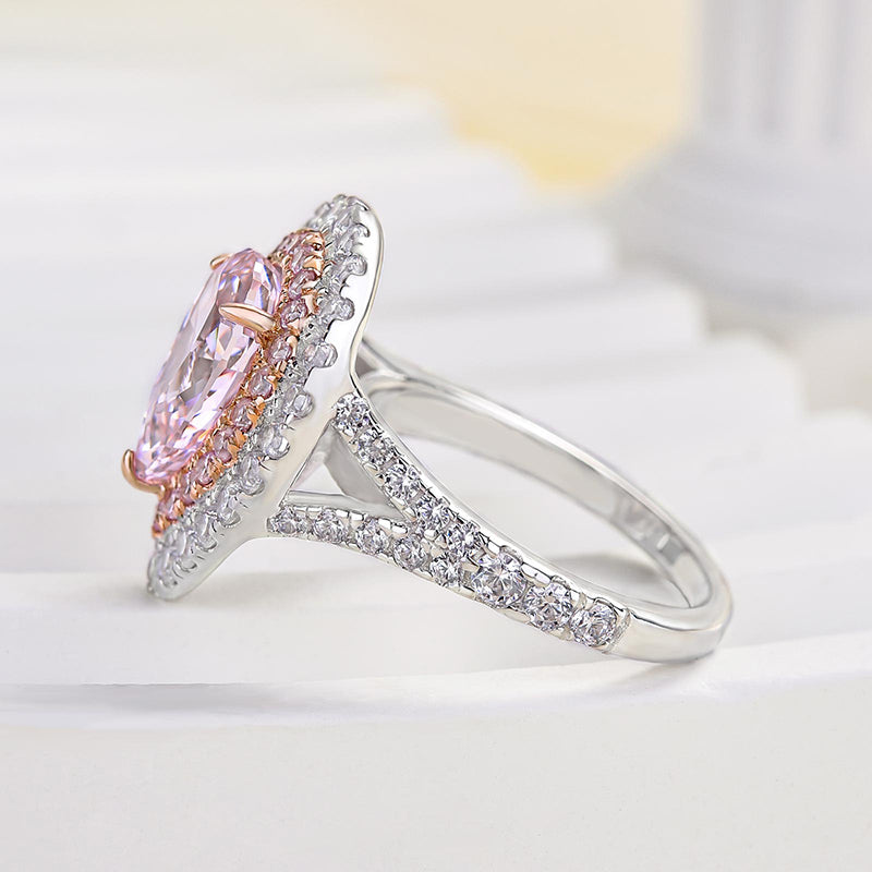2Ct Pear Pink Sapphire Double Halo Ring 18K Rose & White Gold Plated