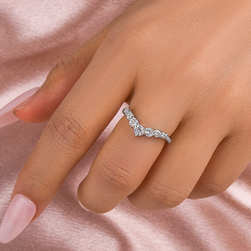 0.5ct Moissanite Curved Wedding Band in Sterling Silver & White Gold