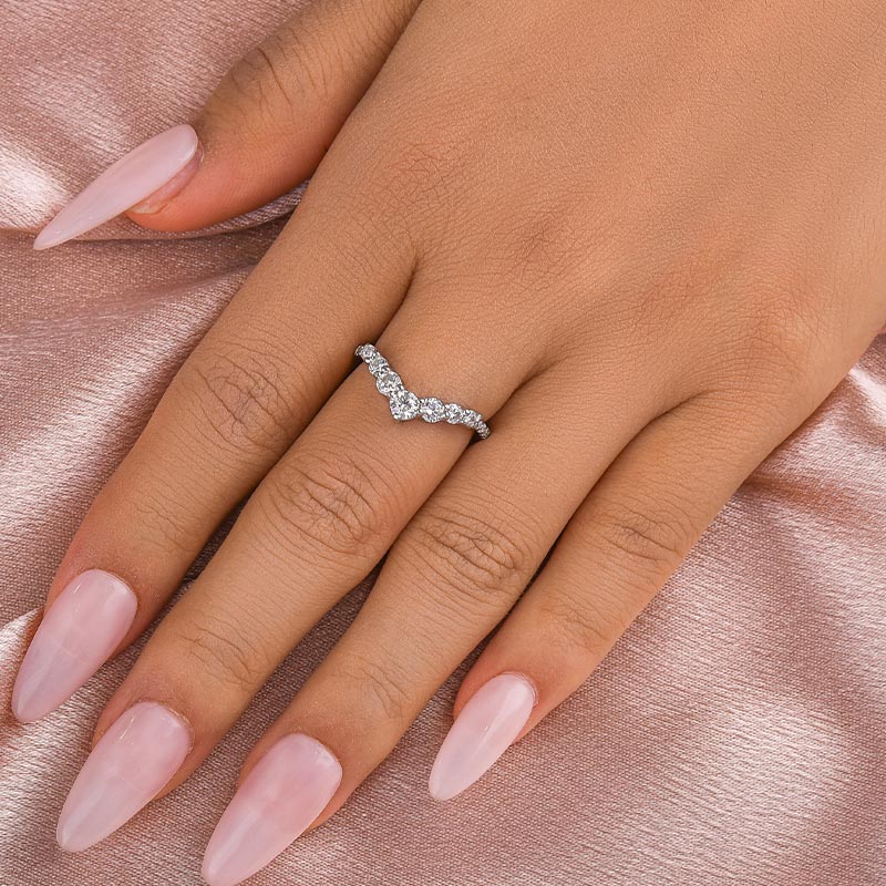 0.5ct Moissanite Curved Wedding Band in Sterling Silver & White Gold