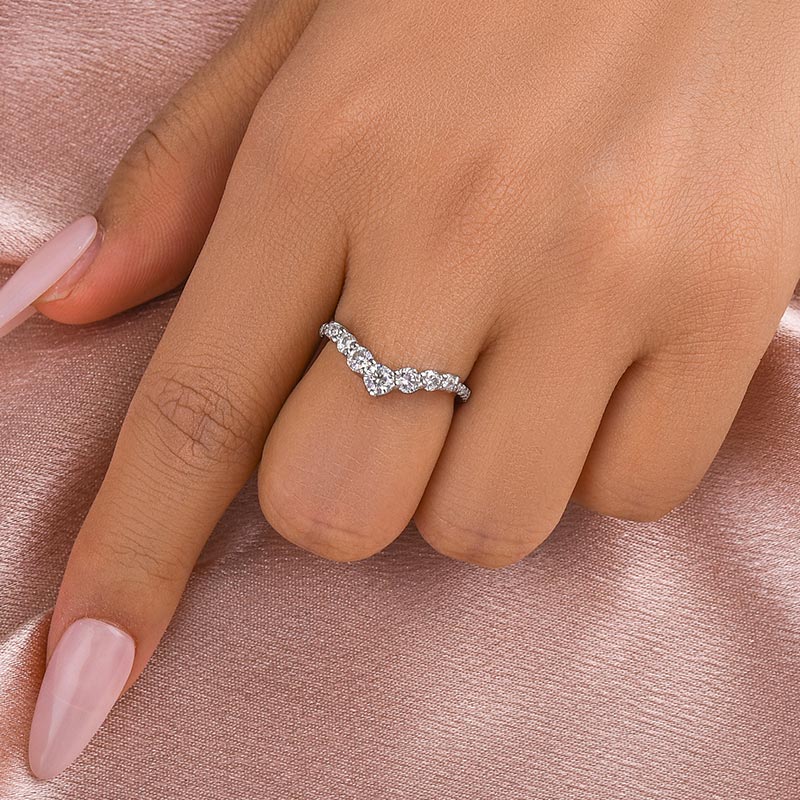 0.5ct Moissanite Curved Wedding Band in Sterling Silver & White Gold