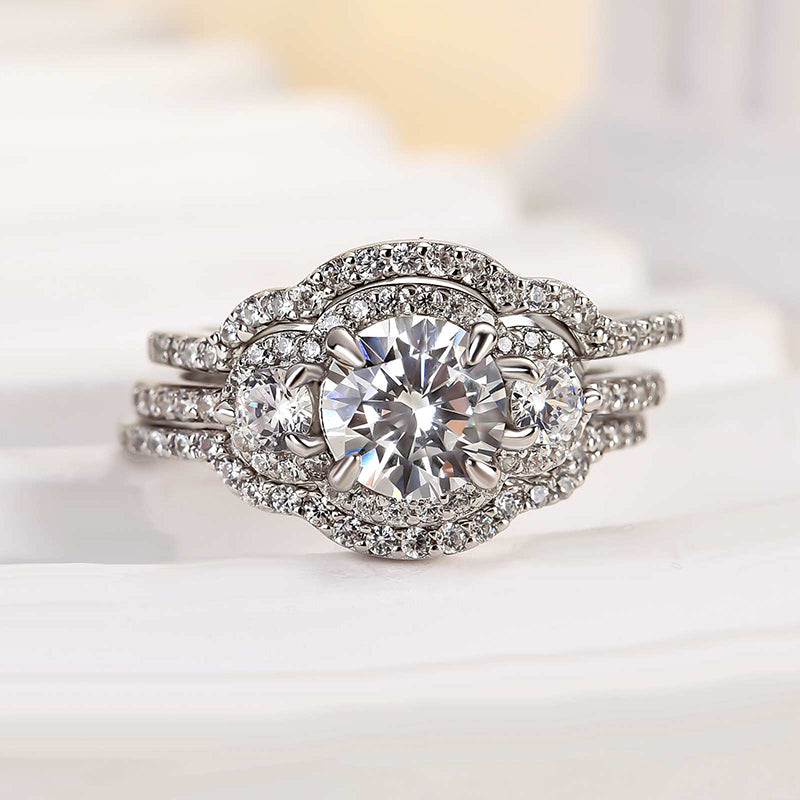 1.0ct Round Cut 3PC Diamond Ring Set - White Gold
