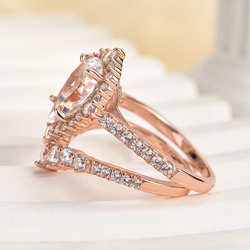 ear-Shaped Diamond Bridal Ring Set (2.2ct) - Rose Gold
