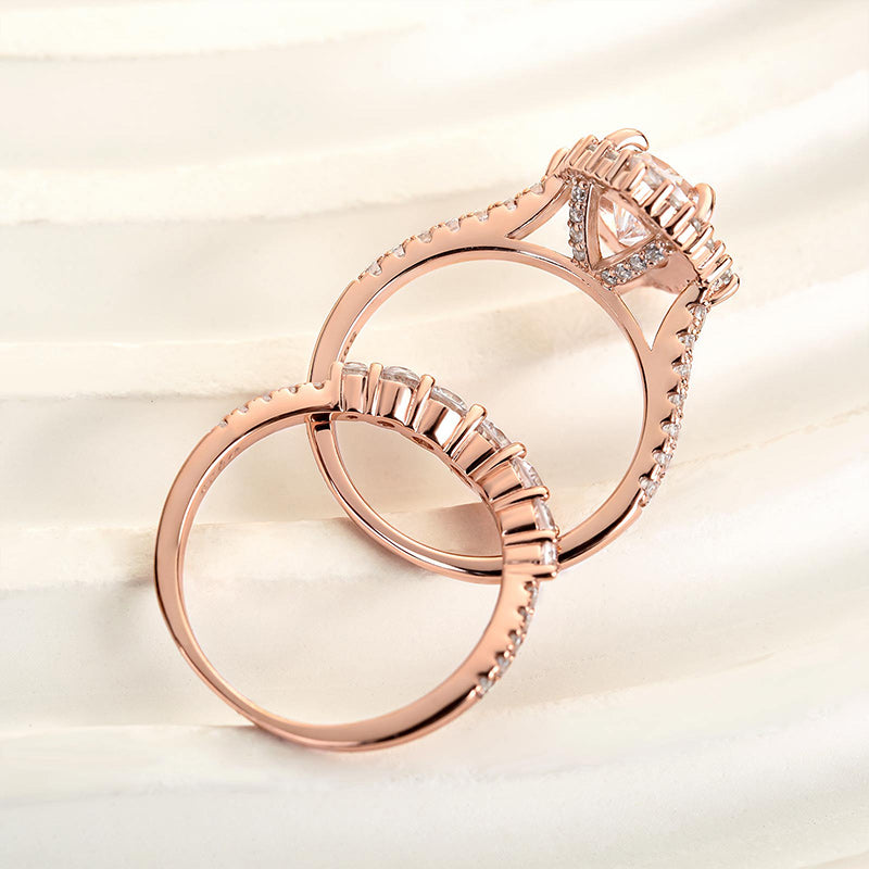 ear-Shaped Diamond Bridal Ring Set (2.2ct) - Rose Gold