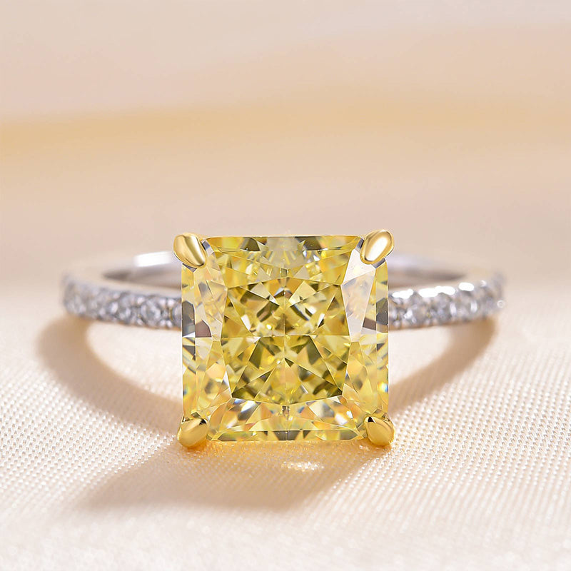 3.0Ct Radiant Cut Yellow Sapphire Ring with Diamond Accents