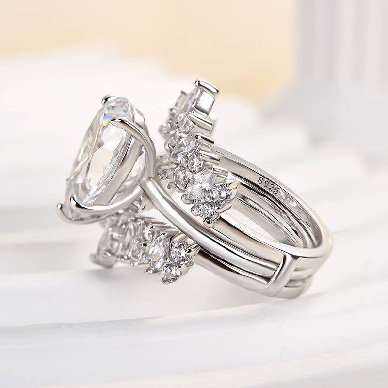 3.5Ct Pear Cut Diamond Ring with 3Ct Mixed Cut Band 925 Silver