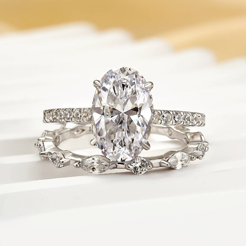 2.5ct Oval Cut Diamond Wedding Set - Rose/White Gold Options