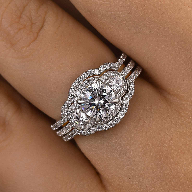 1.0ct Round Cut 3PC Diamond Ring Set - White Gold