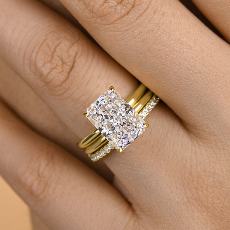 4.5Ct Radiant Cut Simulated Diamond Ring Set - 925 Silver Gold Plated