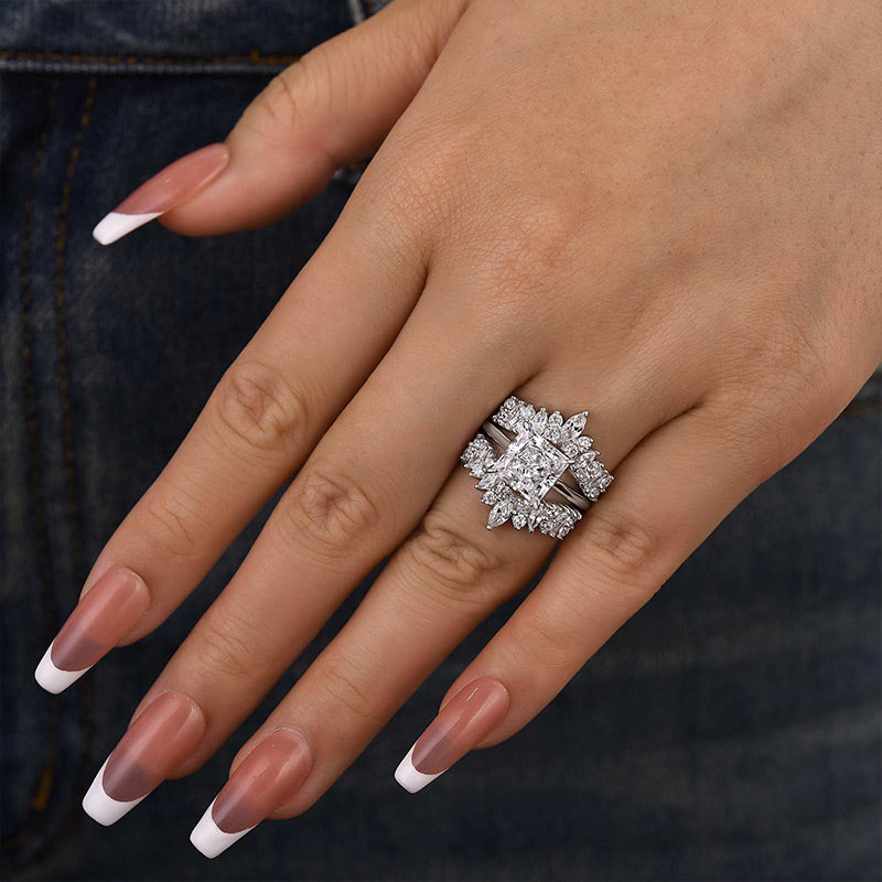 Vintage Princess Cut Ring Set for Women
