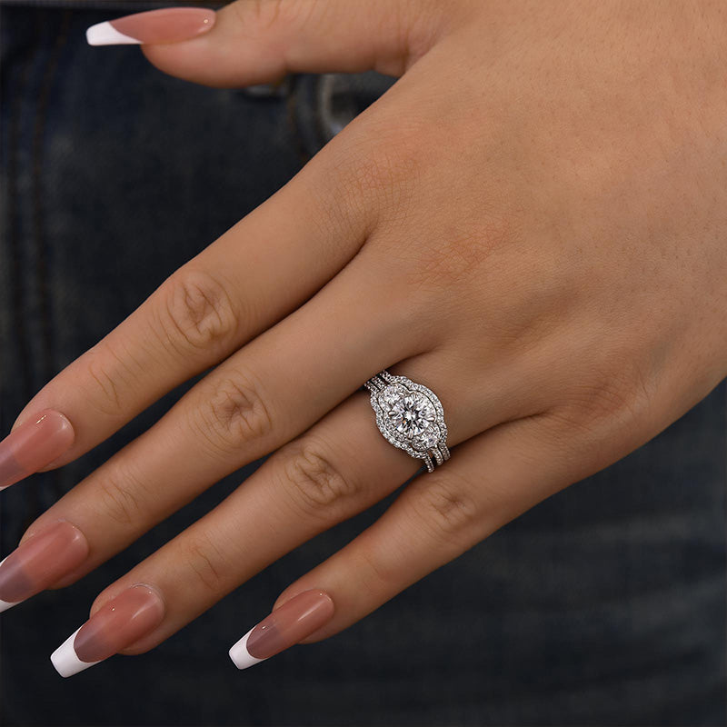1.0ct Round Cut 3PC Diamond Ring Set - White Gold