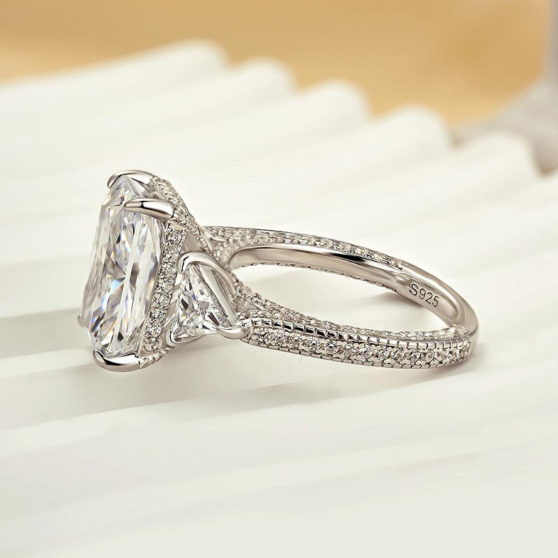 5Ct Radiant Cut Three Stone Engagement Ring 925 Silver White Gold