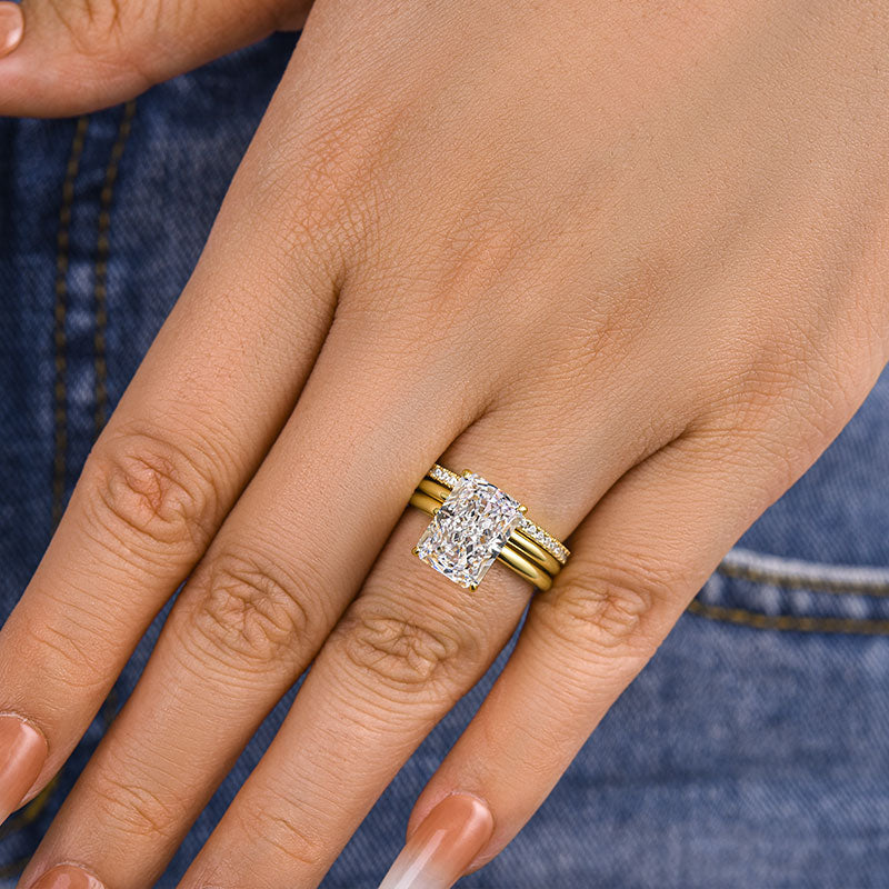4.5Ct Radiant Cut Simulated Diamond Ring Set - 925 Silver Gold Plated