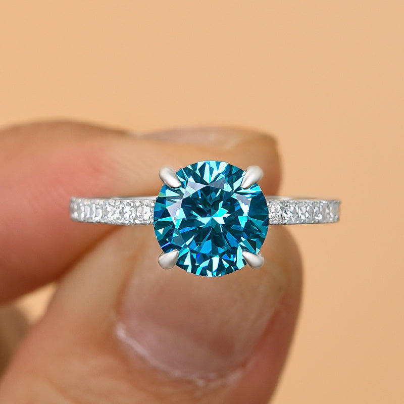 2Ct Light Aquamarine Blue Diamond Ring 925 Silver