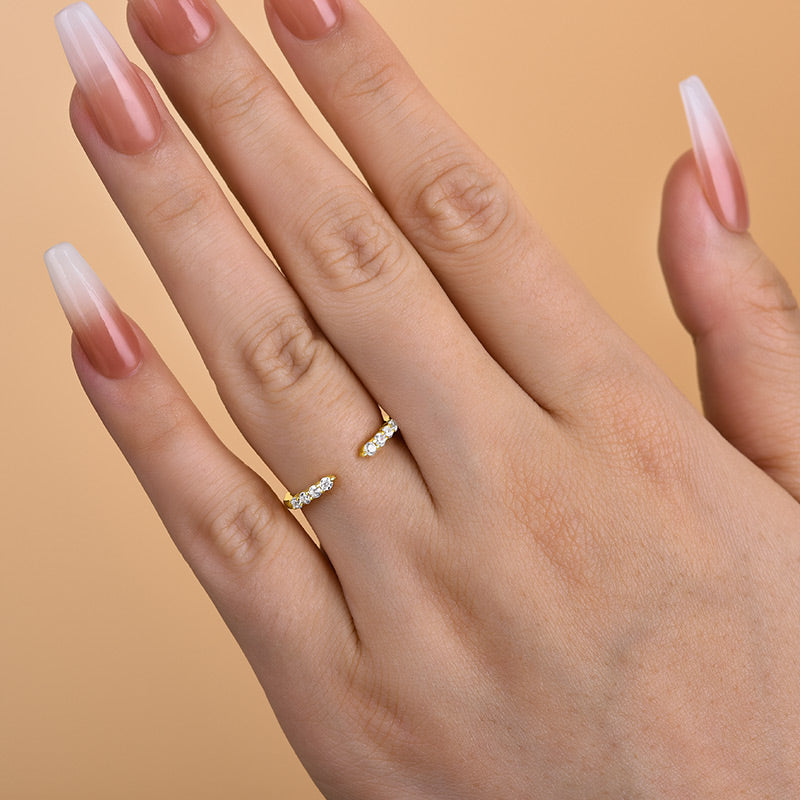 925 Silver Gold Plated Open Wedding Band with 0.3ct Simulated Diamonds