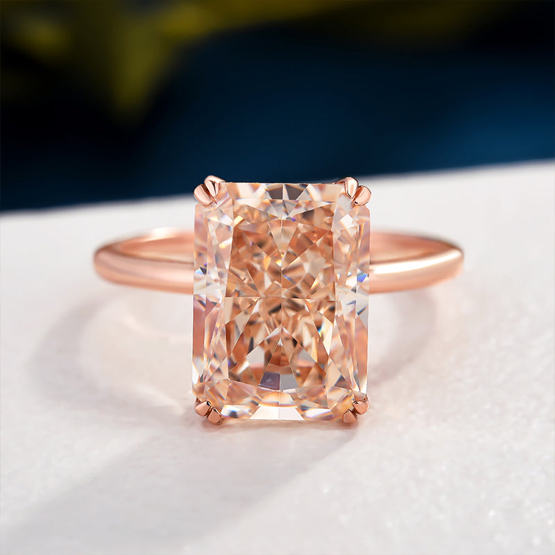 4.5 Carat Radiant Champagne Diamond Ring - Rose Gold Plated