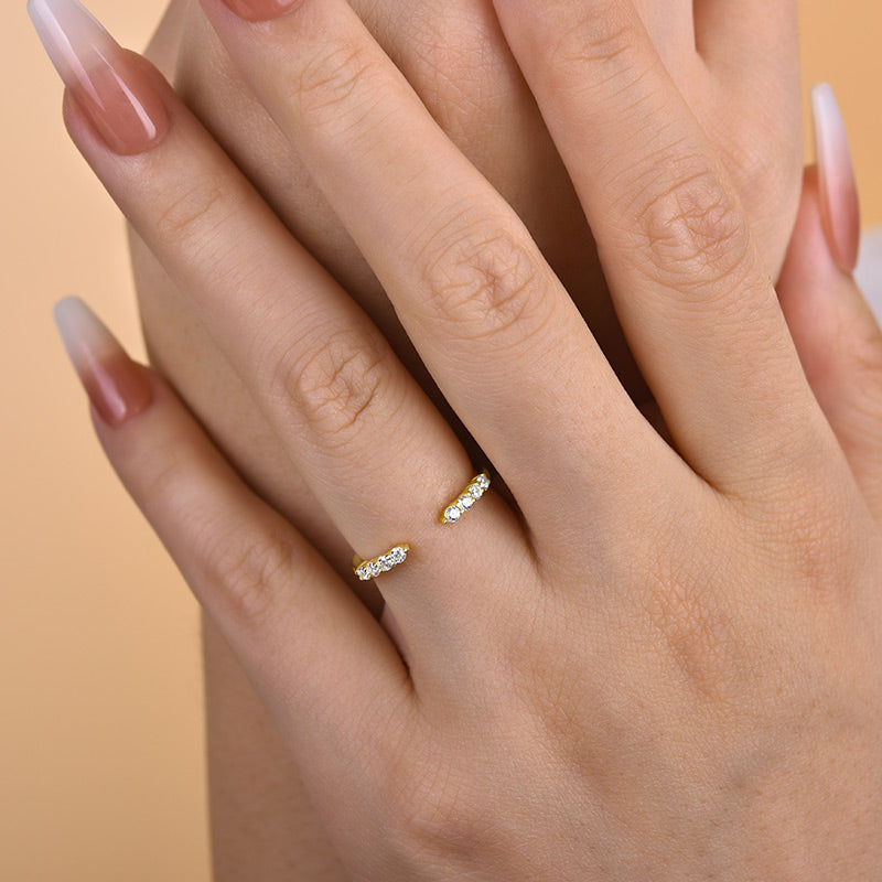 925 Silver Gold Plated Open Wedding Band with 0.3ct Simulated Diamonds