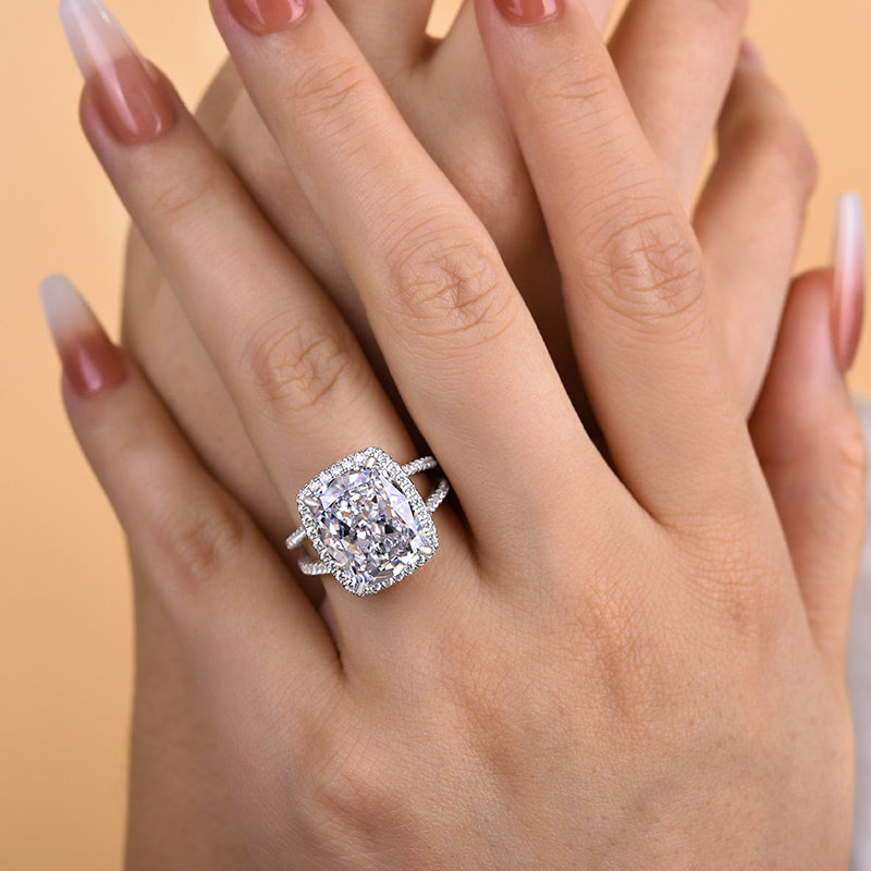 9.0ct Cushion Cut Diamond Ring – White Gold Plated Sterling Silver
