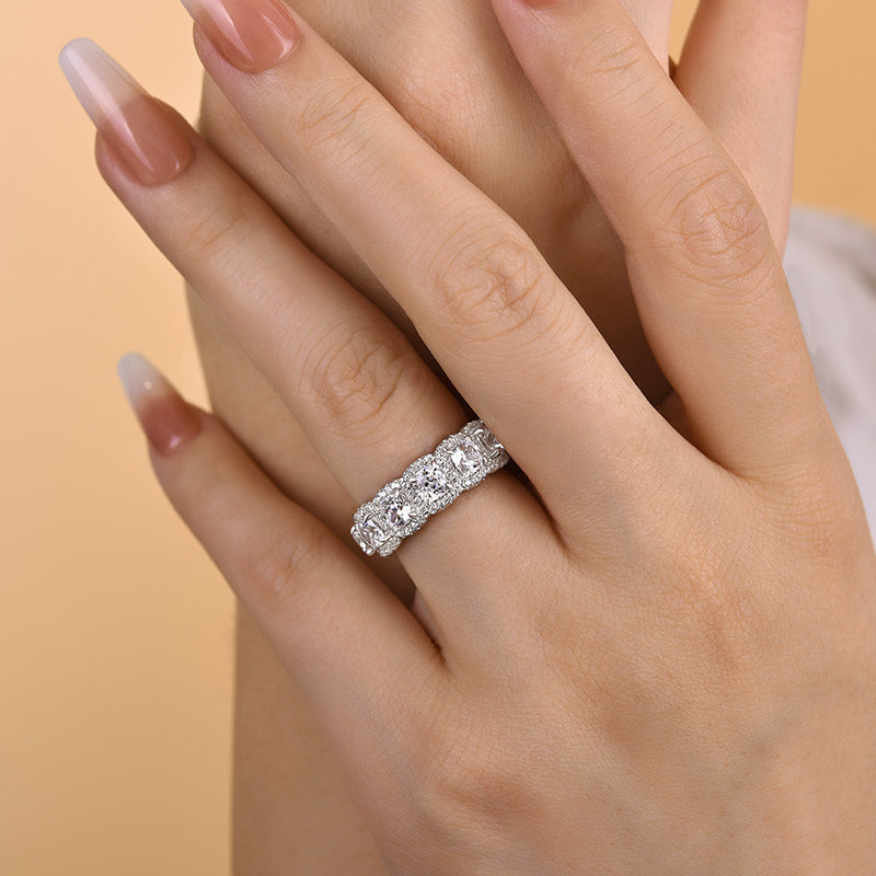 4.8Ct Cushion & Round Sona Diamond Band, White Gold Plated
