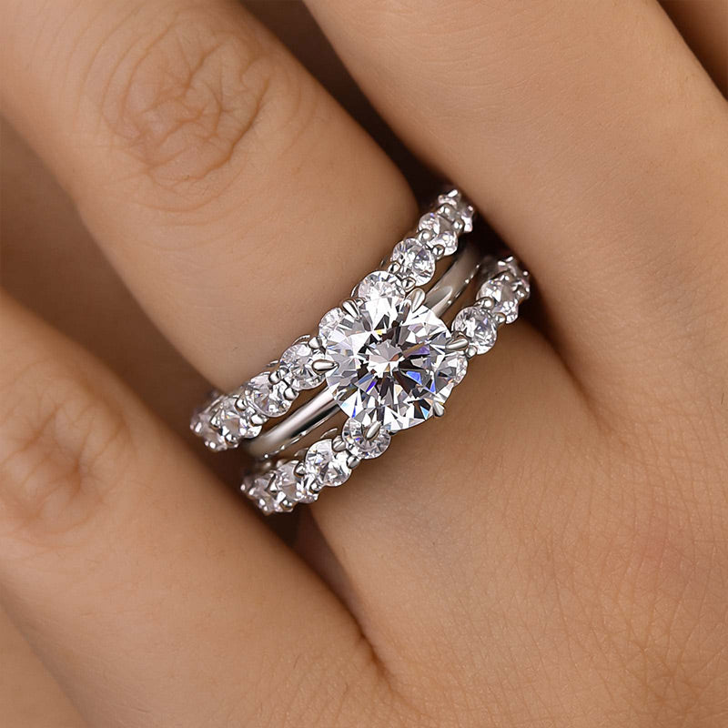 2.0Ct Sona Diamond 3-Pc Wedding Set - 925 Silver Rhodium Plated