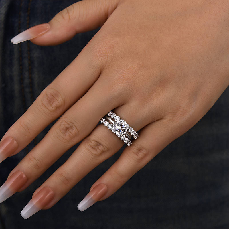 2.0Ct Sona Diamond 3-Pc Wedding Set - 925 Silver Rhodium Plated