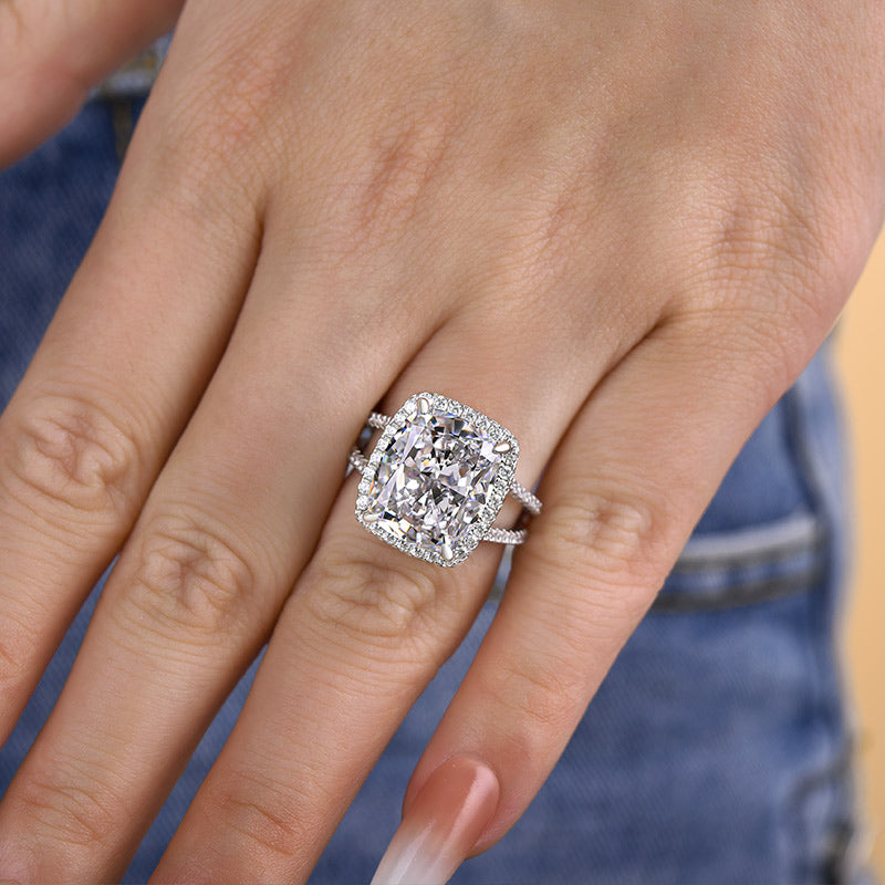 9.0ct Cushion Cut Diamond Ring – White Gold Plated Sterling Silver