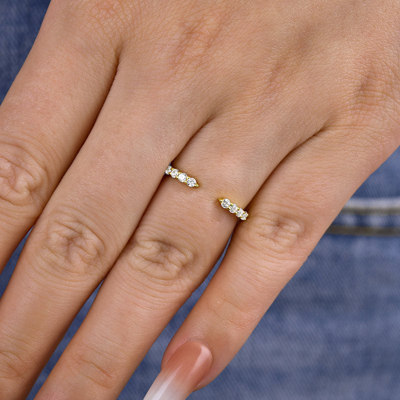 925 Silver Gold Plated Open Wedding Band with 0.3ct Simulated Diamonds