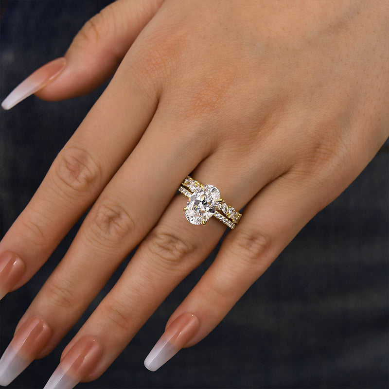 4.0Ct Oval & Marquise Diamond Ring - 925 Silver Yellow Gold Plated
