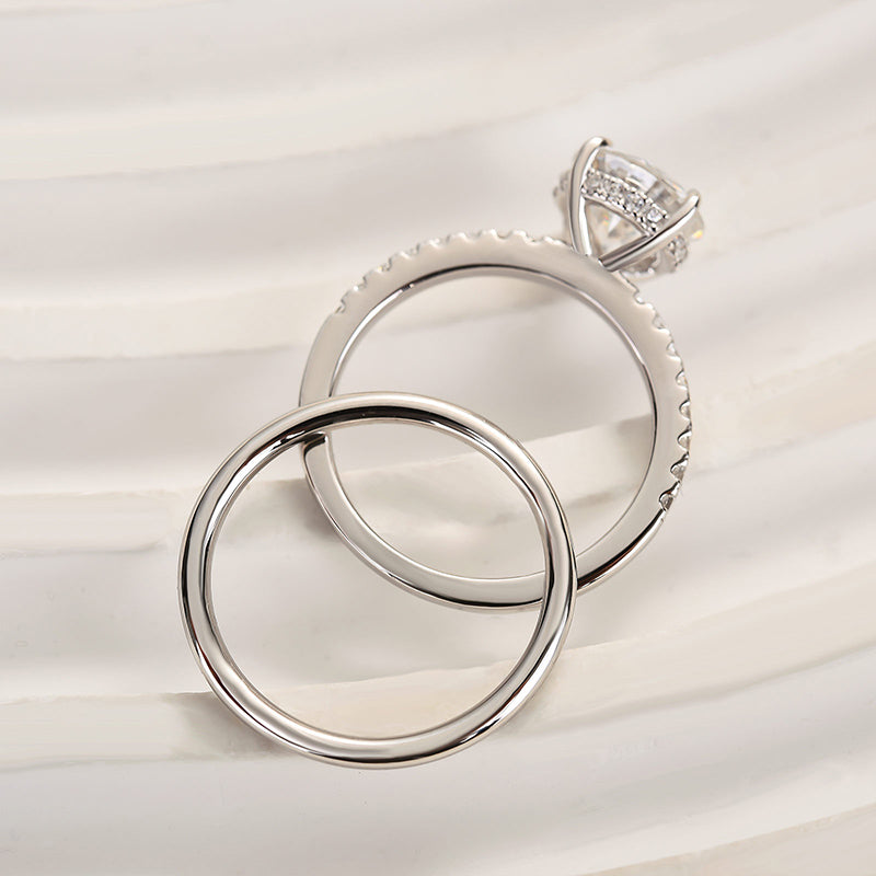 2.0Ct Round Cut Moissanite Wedding Set - 4 Prong w/Diamonds