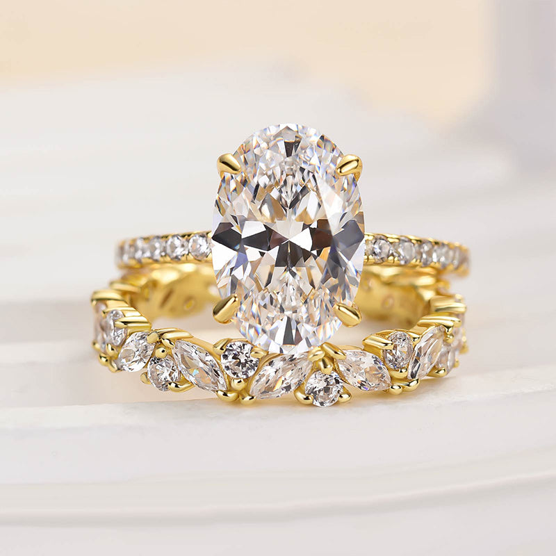 4.0Ct Oval & Marquise Diamond Ring - 925 Silver Yellow Gold Plated