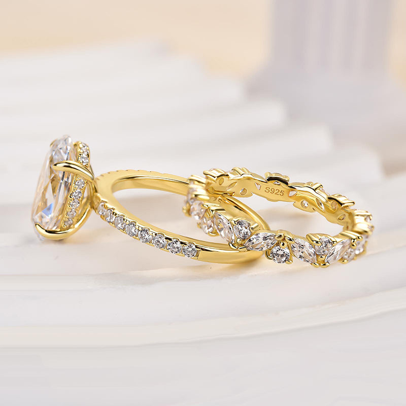 4.0Ct Oval & Marquise Diamond Ring - 925 Silver Yellow Gold Plated
