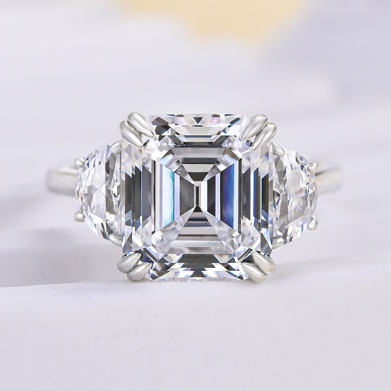 4.5ct Asscher Sona Diamond Ring White Gold Plated