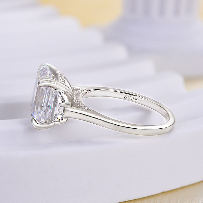 4.5ct Asscher Sona Diamond Ring White Gold Plated
