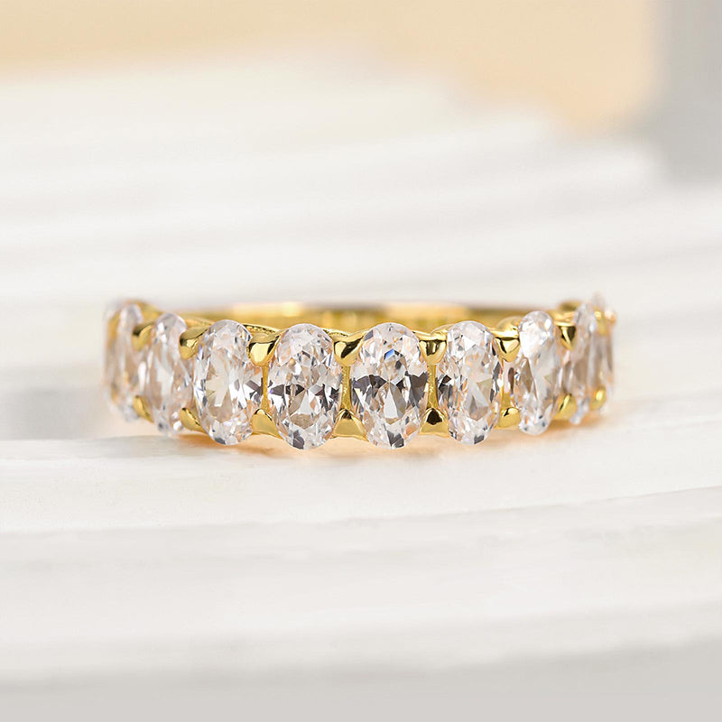 3.0Ct Oval Cut Sona Diamond Wedding Band, Dual Gold Plated Sterling Silver