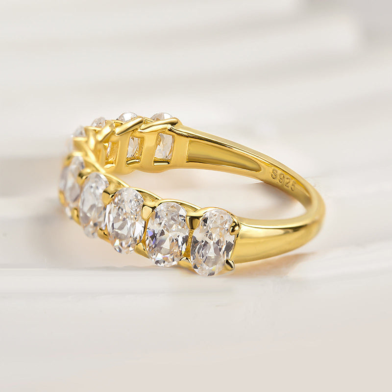 3.0Ct Oval Cut Sona Diamond Wedding Band, Dual Gold Plated Sterling Silver