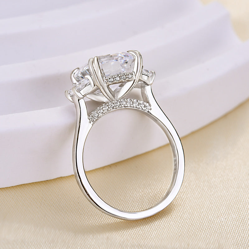 4.5ct Asscher Sona Diamond Ring White Gold Plated