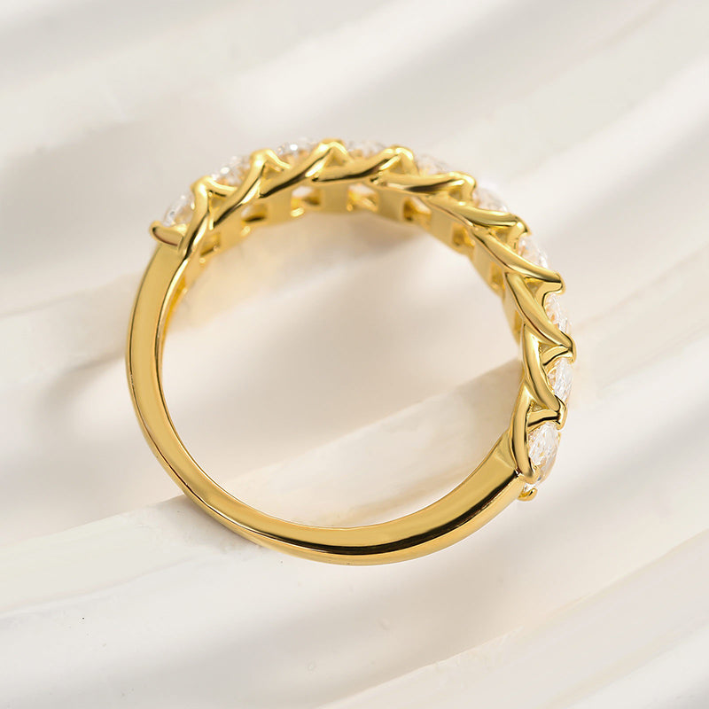 3.0Ct Oval Cut Sona Diamond Wedding Band, Dual Gold Plated Sterling Silver
