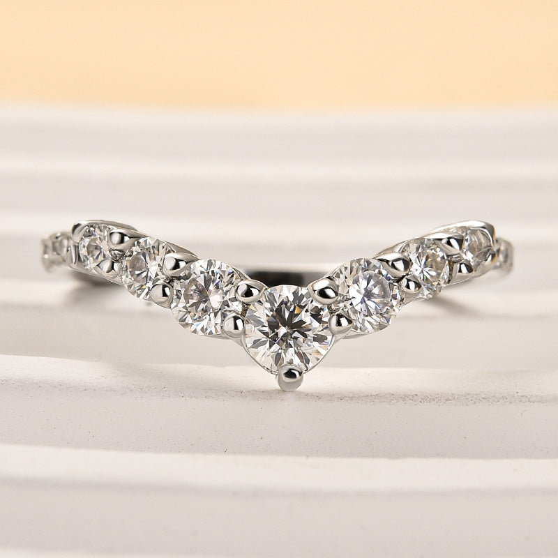 0.5ct Moissanite Curved Wedding Band in Sterling Silver & White Gold