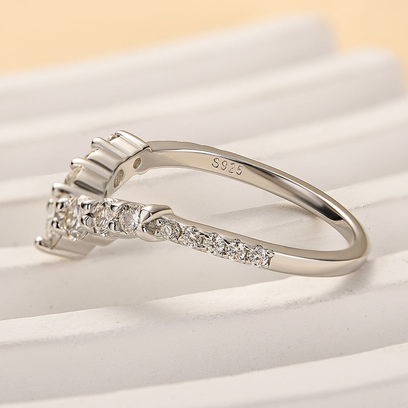 0.5ct Moissanite Curved Wedding Band in Sterling Silver & White Gold