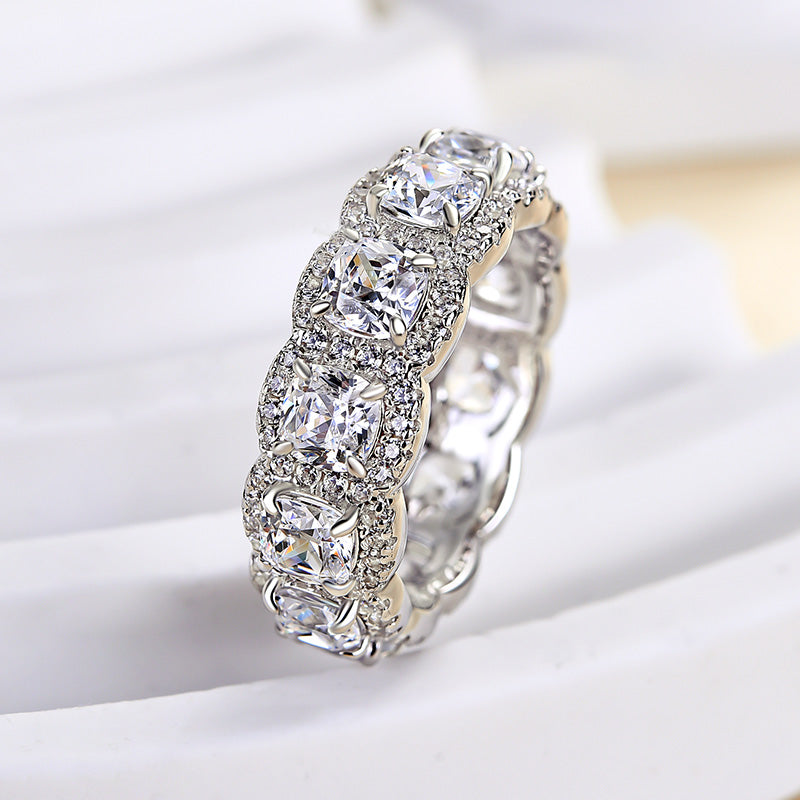 4.8Ct Cushion & Round Sona Diamond Band, White Gold Plated