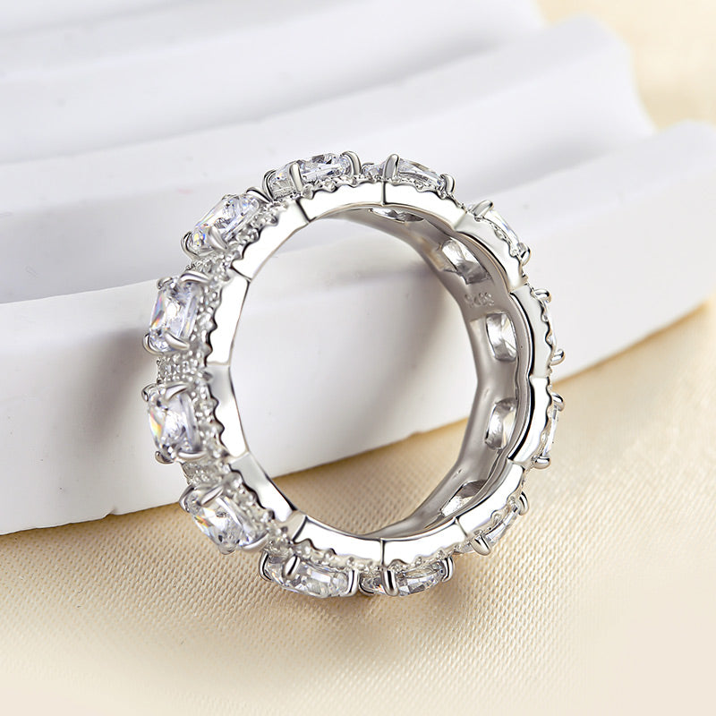 4.8Ct Cushion & Round Sona Diamond Band, White Gold Plated