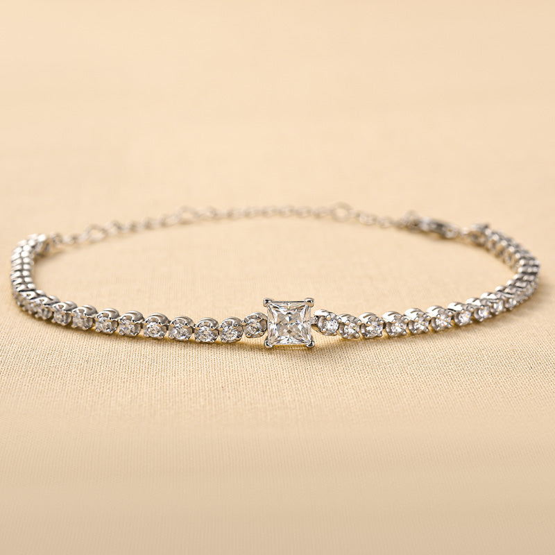 Sophisticated Princess-Cut Moissanite Bracelet in 18K White Gold