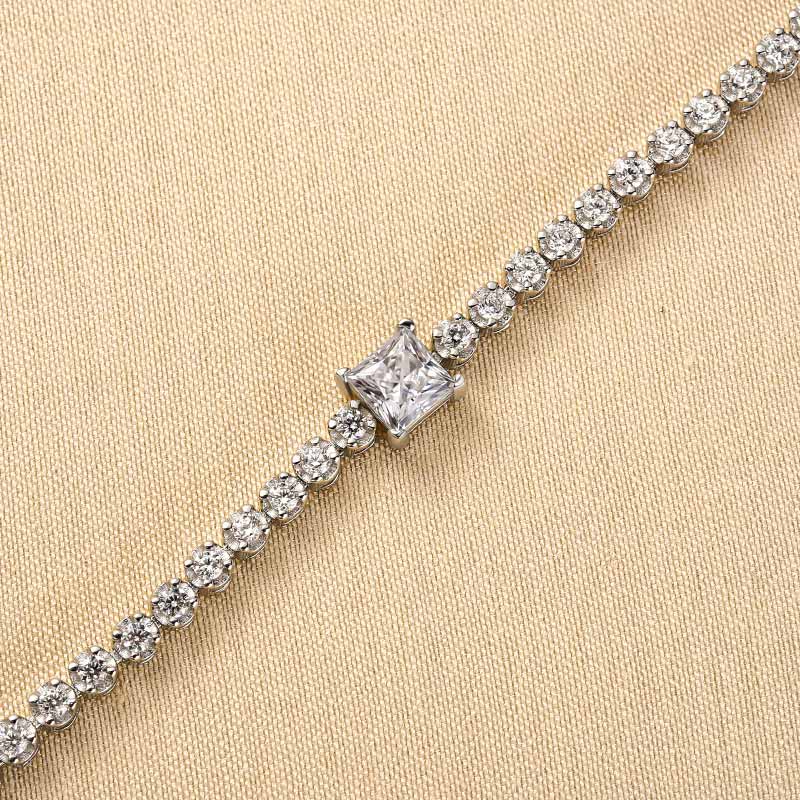 Sophisticated Princess-Cut Moissanite Bracelet in 18K White Gold