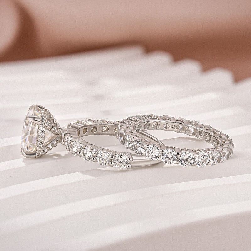 4.0Ct Round Moissanite Bridal Set - 18K White Gold Plated 925 Silver
